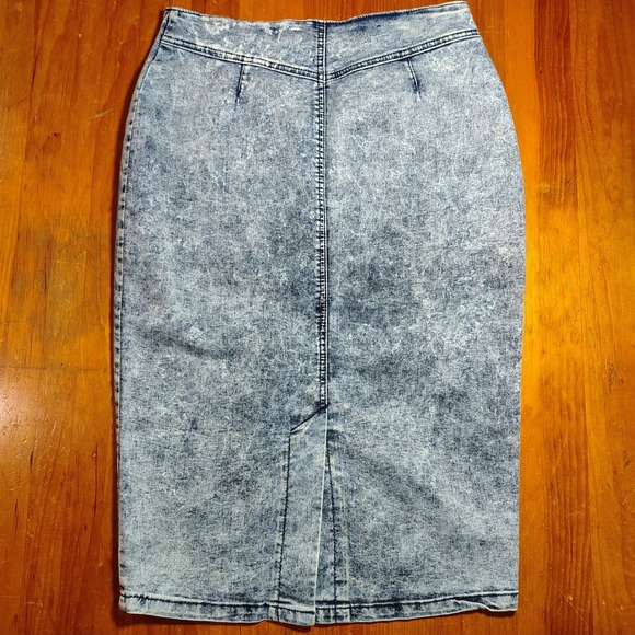 HOT SWAG Acid‎ Wash Denim Pencil Skirt Mid Rise Back Zip Y2K M 80s house party - Picture 6 of 7